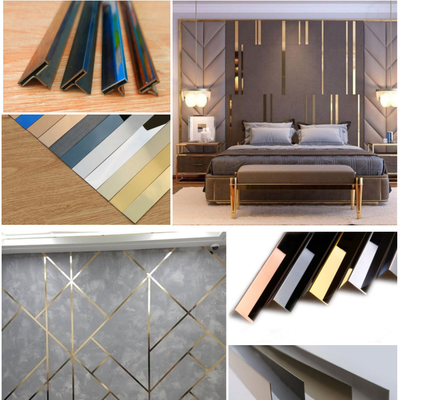 0.65mm Thickness Stainless Steel Tile Trim SS U V Profile Decorative With Color Platng