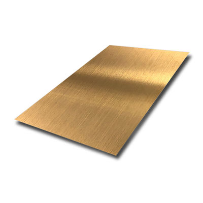 Лист нержавеющей стали марки 304 с покрытием PVD Ti Gold и отделкой hairline 1219x2438 мм