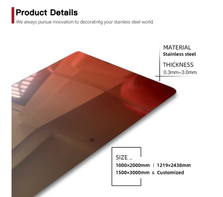 Decorative Metal Sheet,Stainless Wall Panel,304 No.8 Mirror Finish Stainless Steel Sheet in PVD Gradient Color Coating